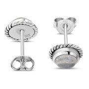 Round Rose Quartz Stud Silver Earrings, e337